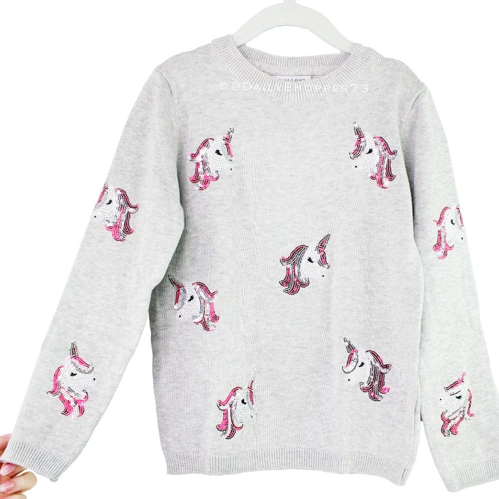 Primark Girls' Pull-Over Sparkly Sequin Unicorn Sweater